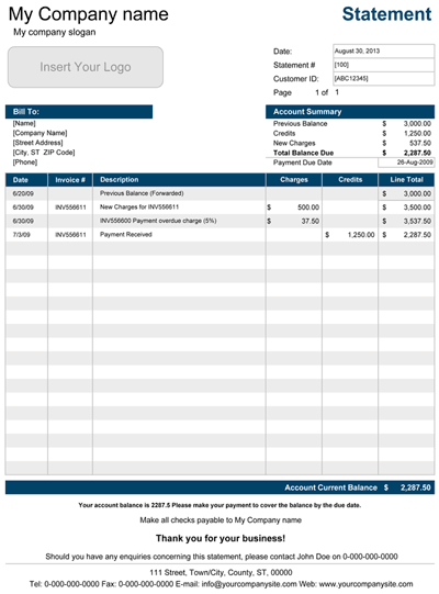 Printable Account Statement Template For Excel   Account Statement Med 