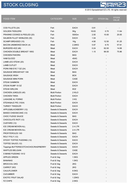 Food Stocktake  Free Template for Excel