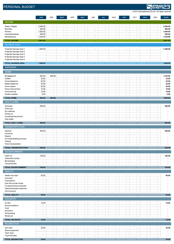 excel spreadsheet of monthly expenses