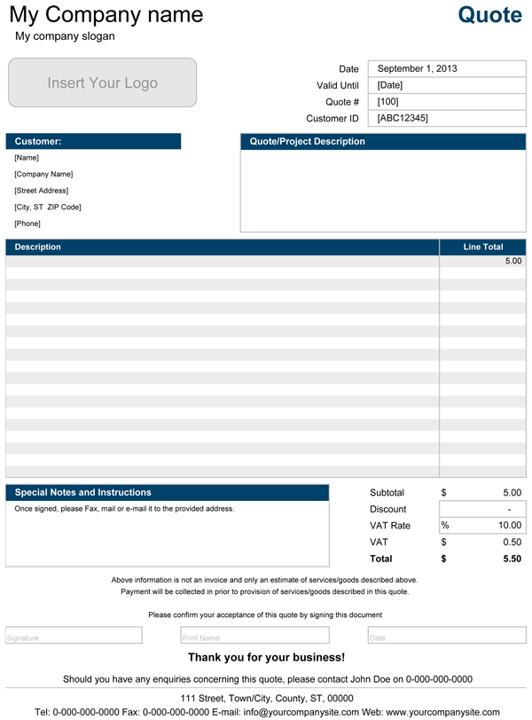 Price Quote Free Price Quote Template For Excel