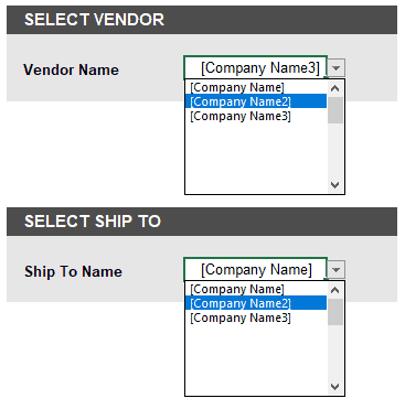 Purchase Order - Vendor and Ship To List