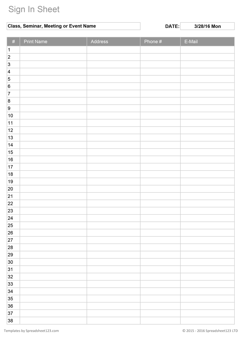 sign in sheet template