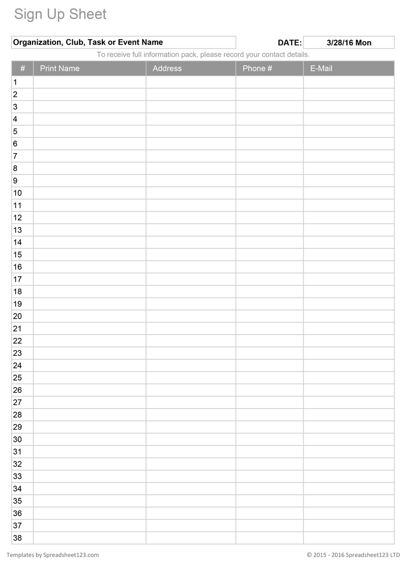 sign up sheet editable template