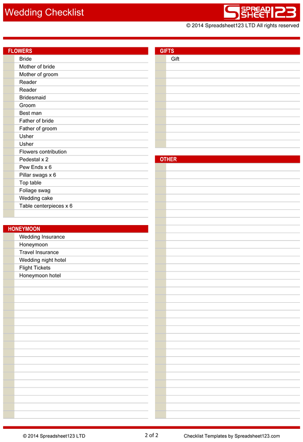 wedding checklist free template for excel