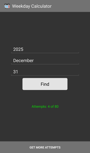 Weekday Calculator Home Screen