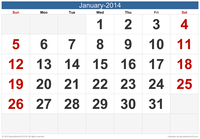 Monthly Wall Calendar Template for Excel
