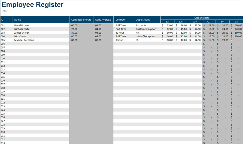 Work Shift Schedule Timetable Template For Excel