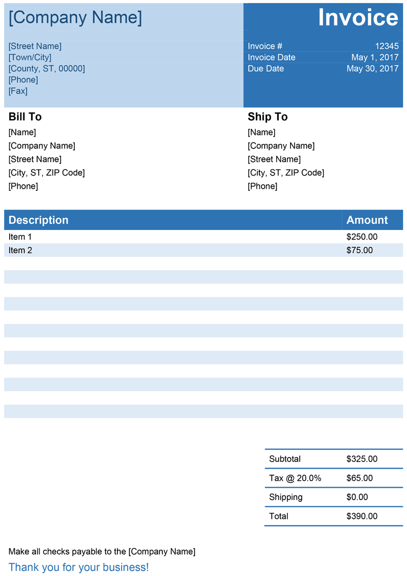 Download Invoice Template Excel Mac Images